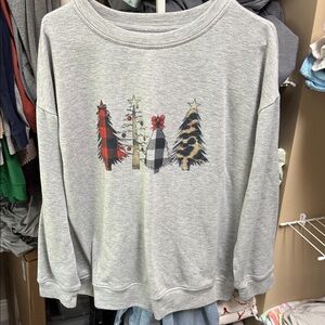 Gray Holiday Tree Graphic Sweatshirt
